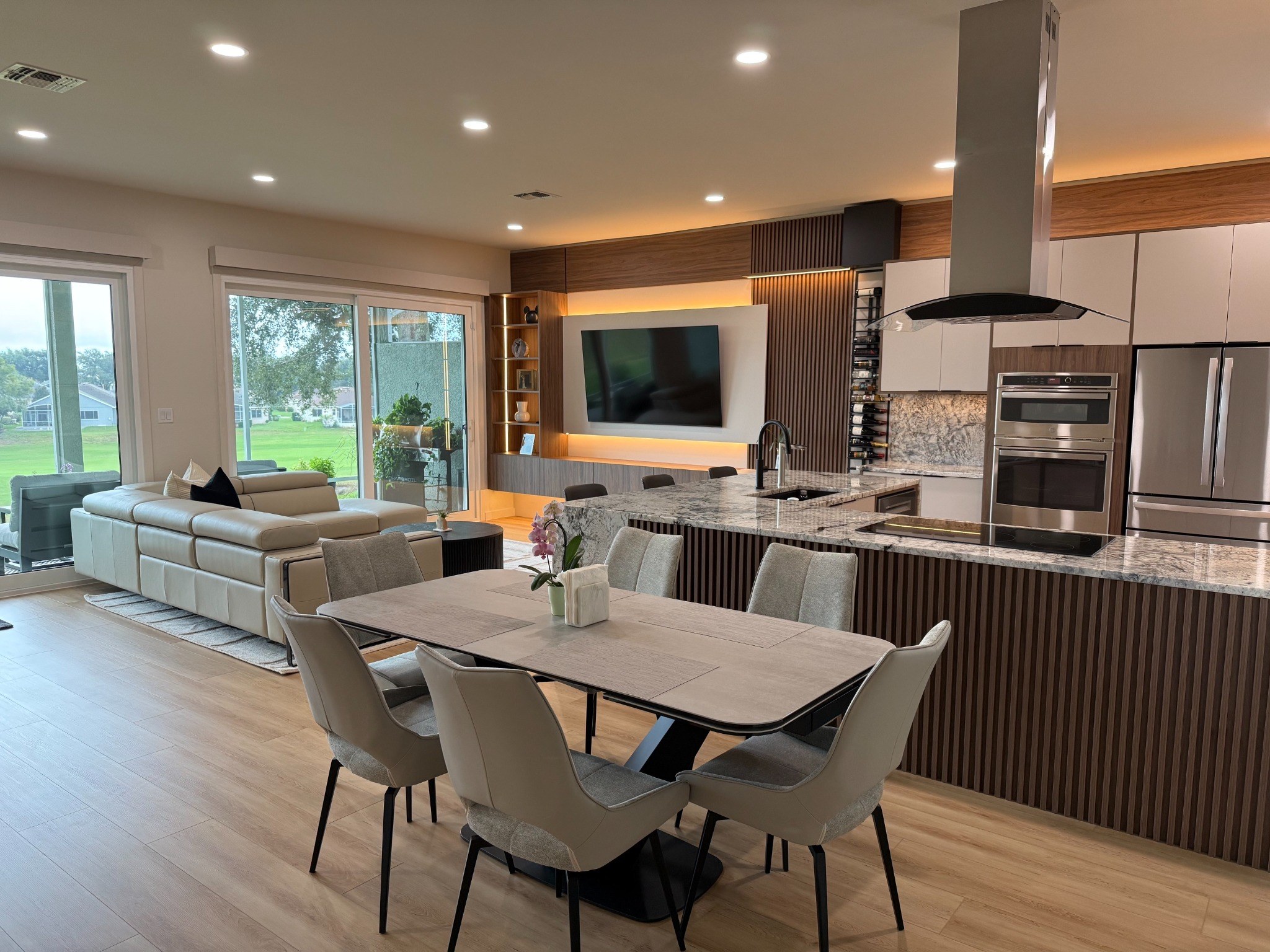 Contemporary open-plan kitchen, dining and living space